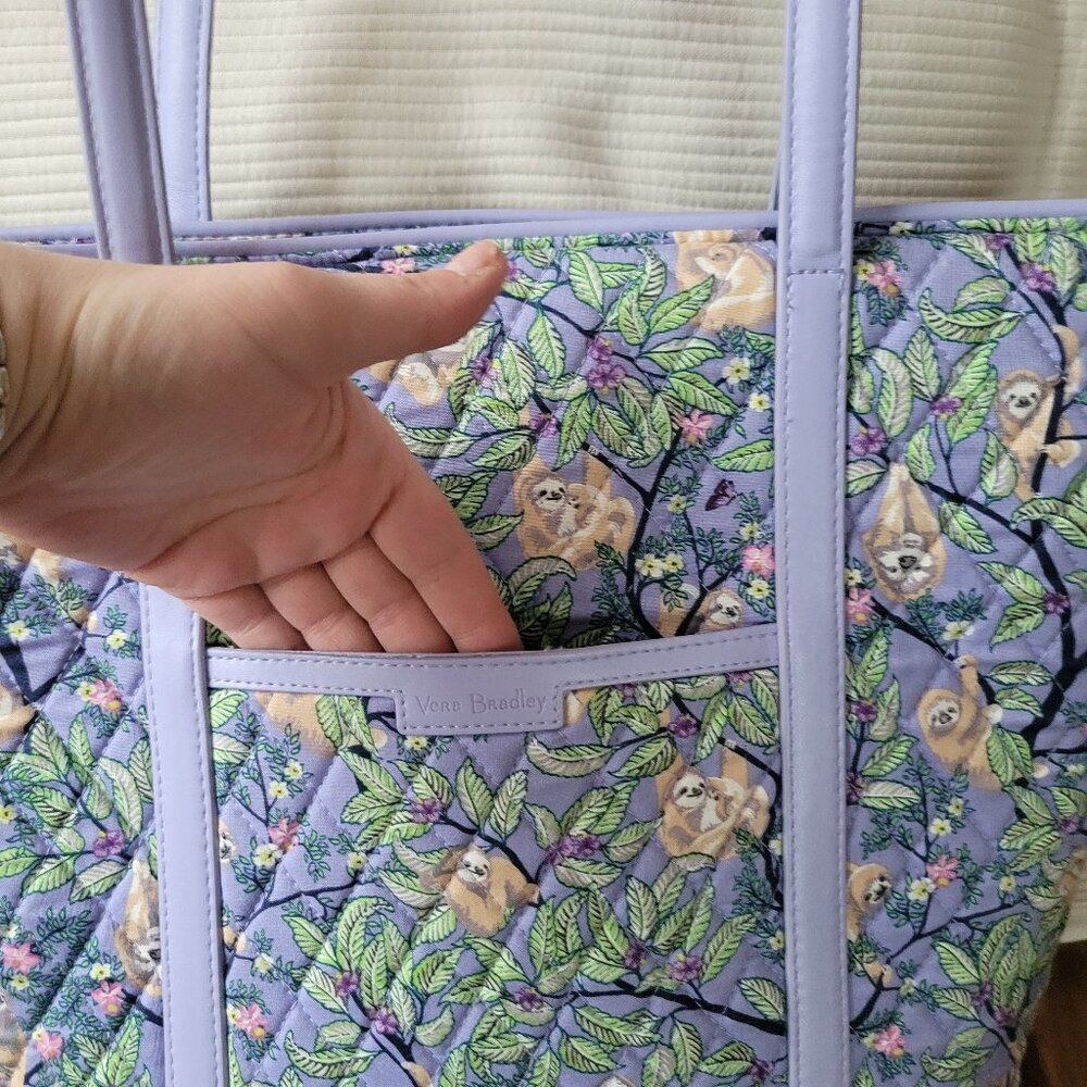 Vera Bradley Hanging Around Sloth Tote Bag Lavender Purple Rare Retired Print - Picture 3 of 8